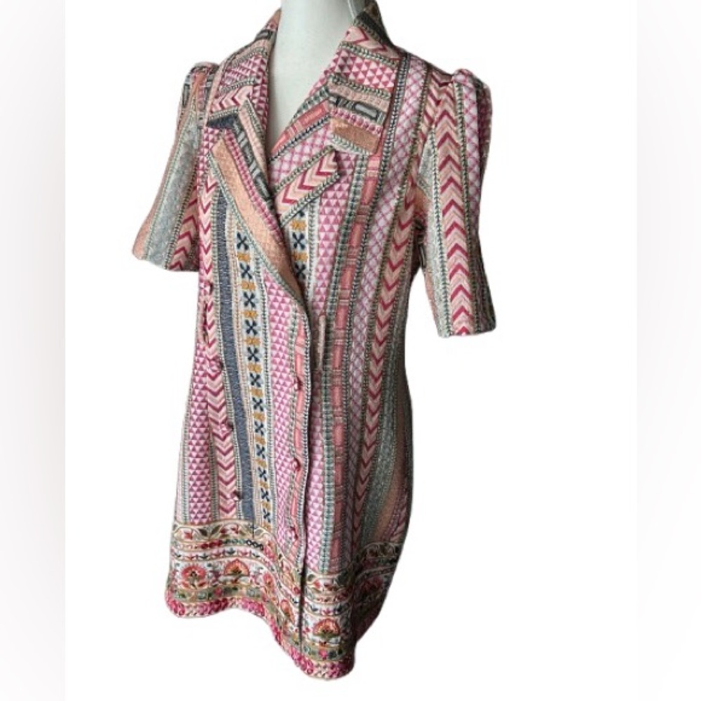 holiCHIC Rohini Mini Shirtdress Small Embroidered Designer Metallic Sequin Boho